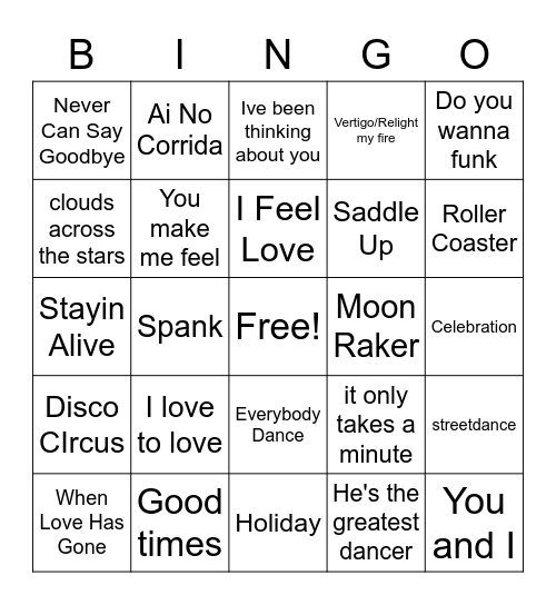 Disco Bingo Card