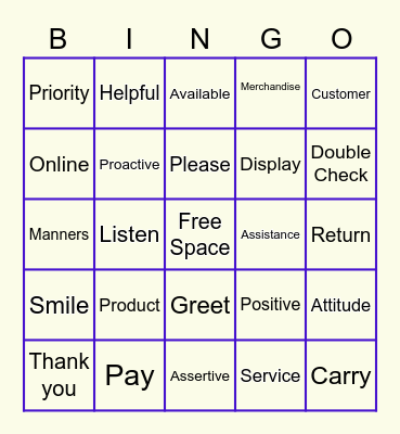 Customer Service Vocabulary Bingo Card