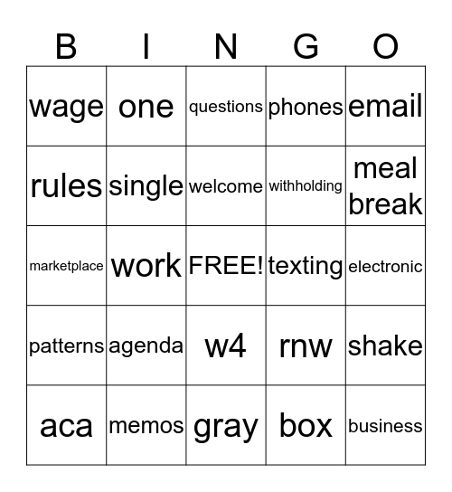 HR Service Center Bingo Card