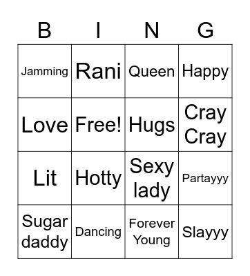 Rania's 21st Birthday Bingo Card