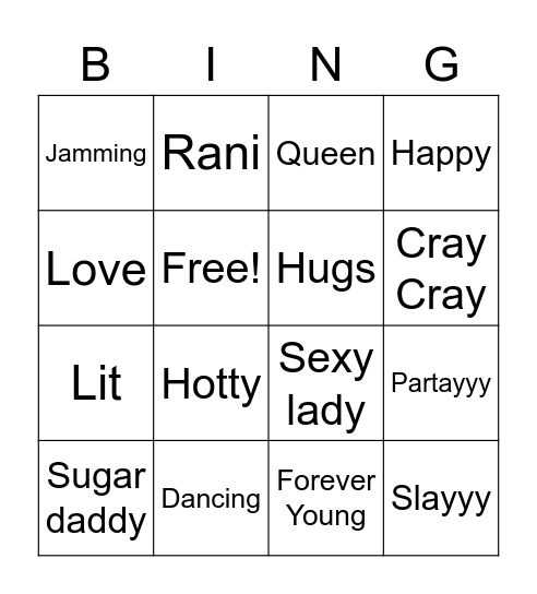 Rania's 21st Birthday Bingo Card