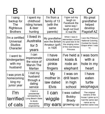Lakeside Staff Fun Day  Bingo Card