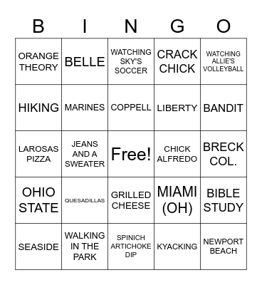 AMANDA STRICKER BINGO Card