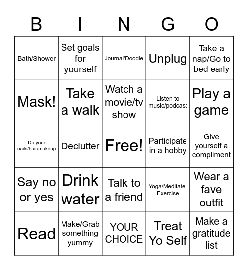 Self Care 🧡 Bingo Card