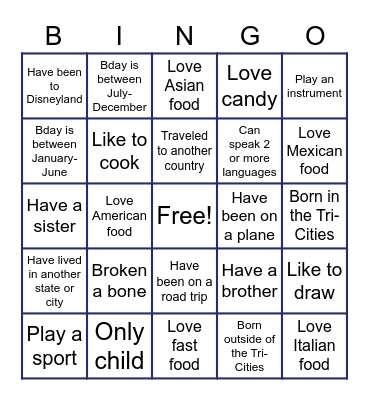 Get to Know Me Bingo! Bingo Card