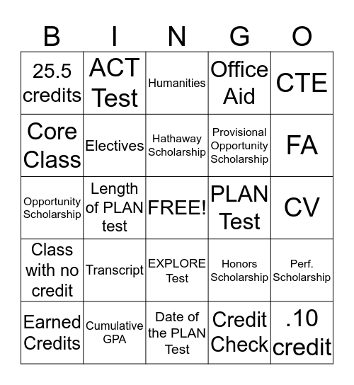 Transcript Check/Graduation Progress  Bingo Card