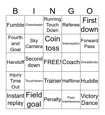 Superbowl Bingo Card