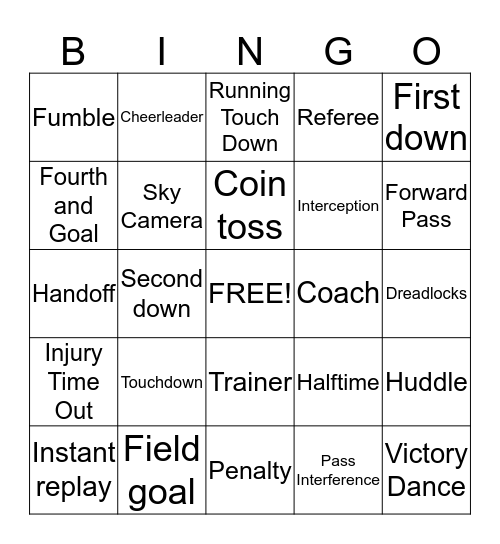 Superbowl Bingo Card