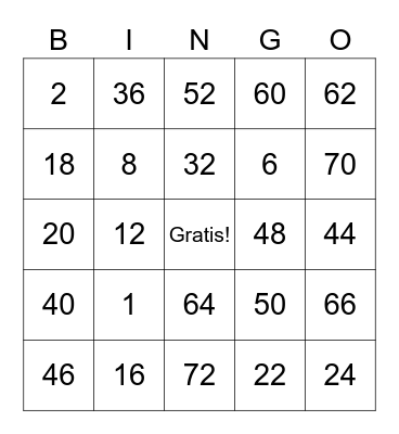 Spanish Bingo Card