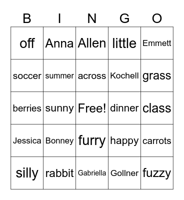 DOUBLE CONSONANT BINGO Card