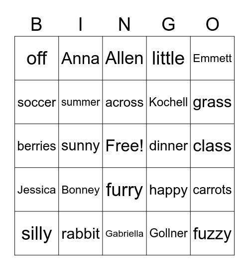 DOUBLE CONSONANT BINGO Card