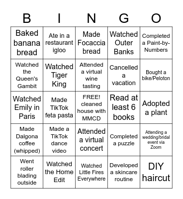 Quarantine Bingo Card