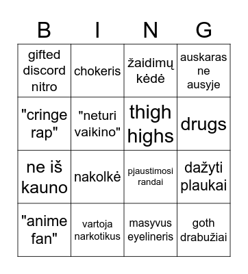 E-GIRLĖS BINGO Card