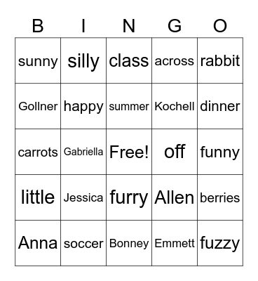 DOUBLE CONSONANT BINGO Card