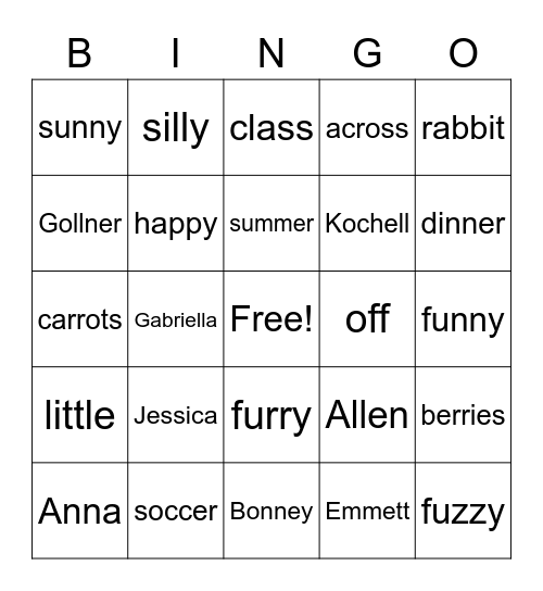 DOUBLE CONSONANT BINGO Card