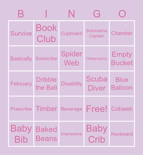 Bingo with Linda! Bingo Card
