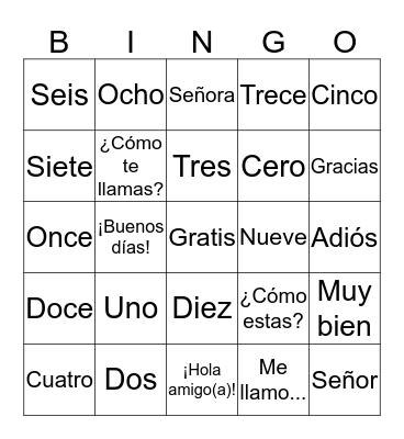 Español Bingo Card