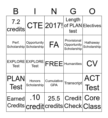 Transcript Check/Graduation Progress/Testing  Bingo Card