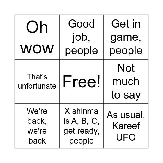 Shiroe bINGO Card