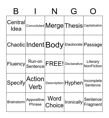 Vocabulary Bingo Card