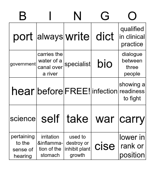 Word Within the Word- List 2 Bingo Card