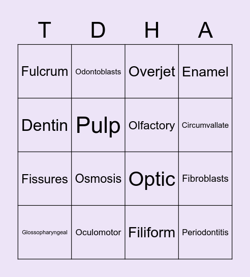 SCADHA Bingo Card