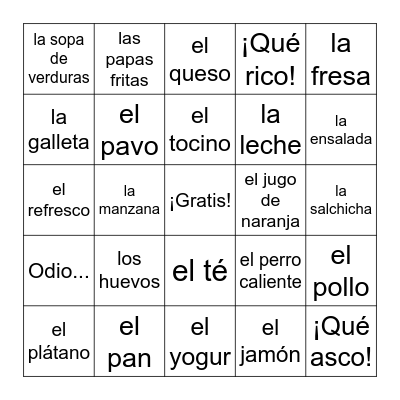 La Comida Bingo Card