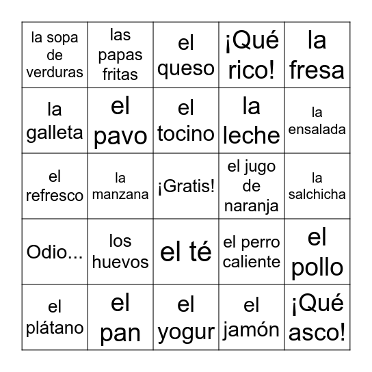 La Comida Bingo Card