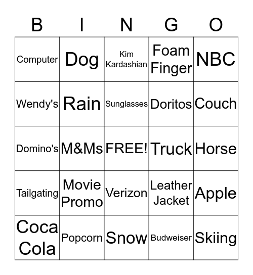 SUPERBOWL COMMERCIAL Bingo Card