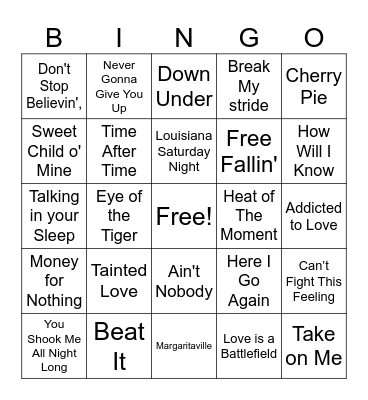 80s 80s 80s Bingo Card