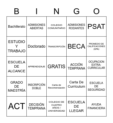 CAFECITO CON GEAR UP Bingo Card