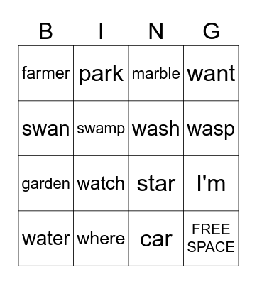 Spelling Word Bingo Card