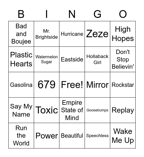 Music bingo Card