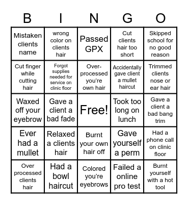 Cosmetology Bingo Card