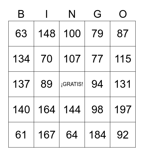 Números 60-199 Bingo Card