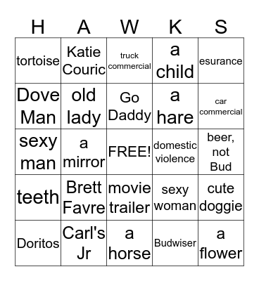 SUPER BOWL COMMERCIALS Bingo Card