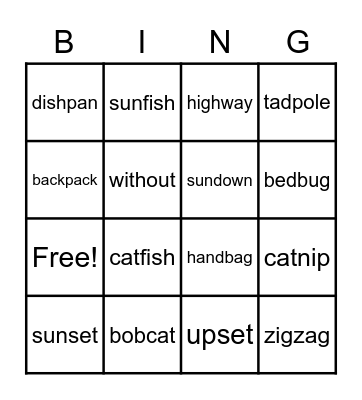 Compound Word Bingo Card