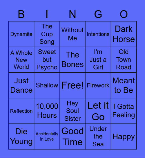 Virtual Song Bingo 1 Bingo Card