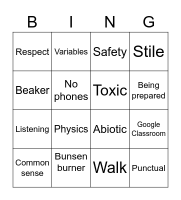 Science expectations and vocabulary. Bingo Card