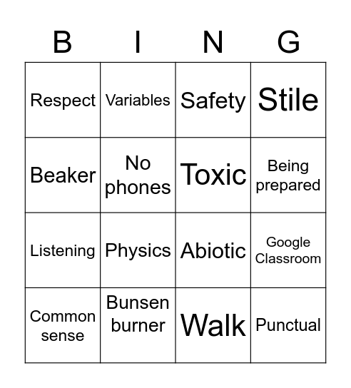 Science expectations and vocabulary. Bingo Card