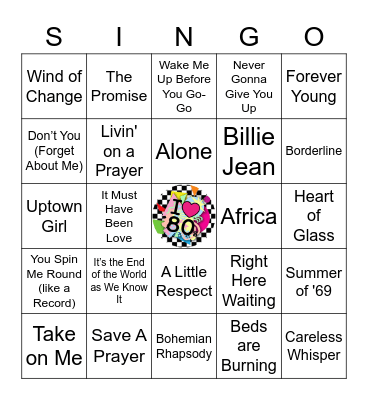 80s SINGO w/ Video Bingo Card