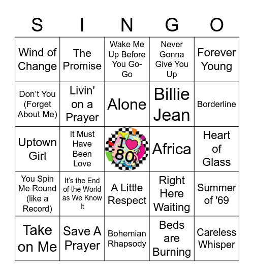 80s SINGO w/ Video Bingo Card