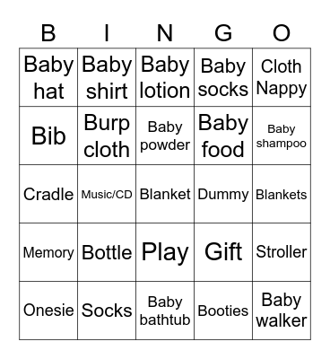 Baby Shower Bingo Card
