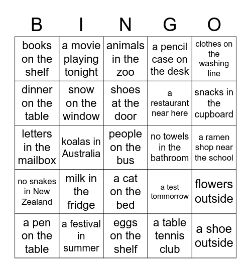 There is/ There are Bingo Card