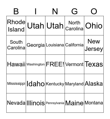 United States Bingo Card