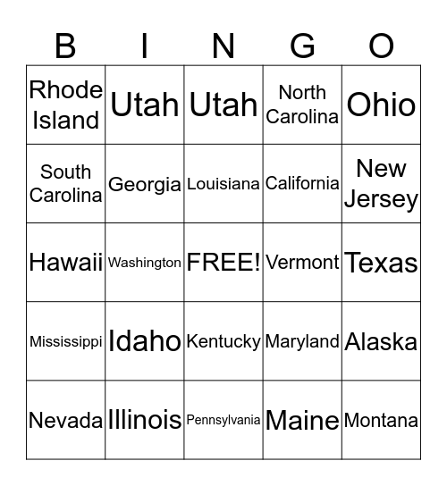 United States Bingo Card