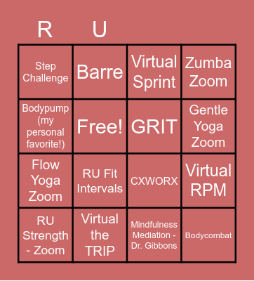 Rutgers Fitness Bingo Card