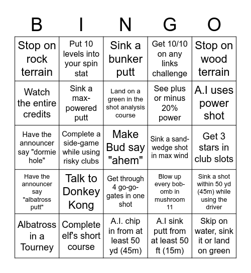 Mario Golf: Advance Tour Bingo Card