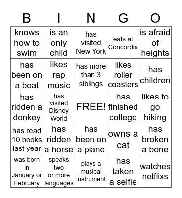 Classmate Bingo Card