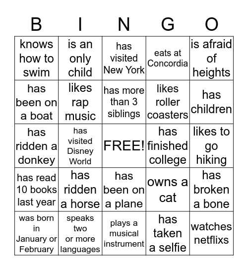 Classmate Bingo Card